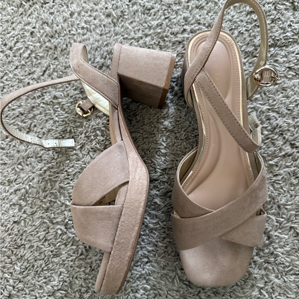 Kelly & Katie Nude Crisscross Block Heel Sandals